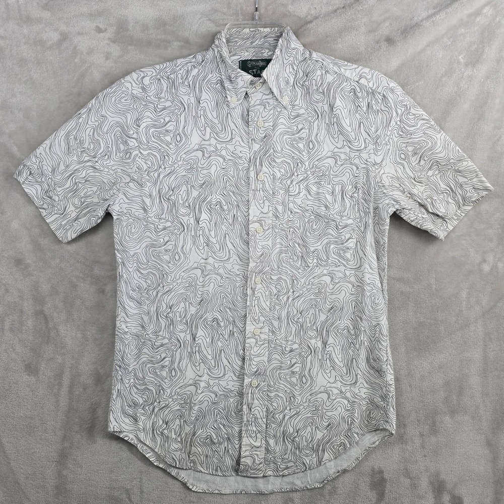 Gitman Bros Vintage Stag Mens Small WhiteTopographic Short Sleeve Button Shirt